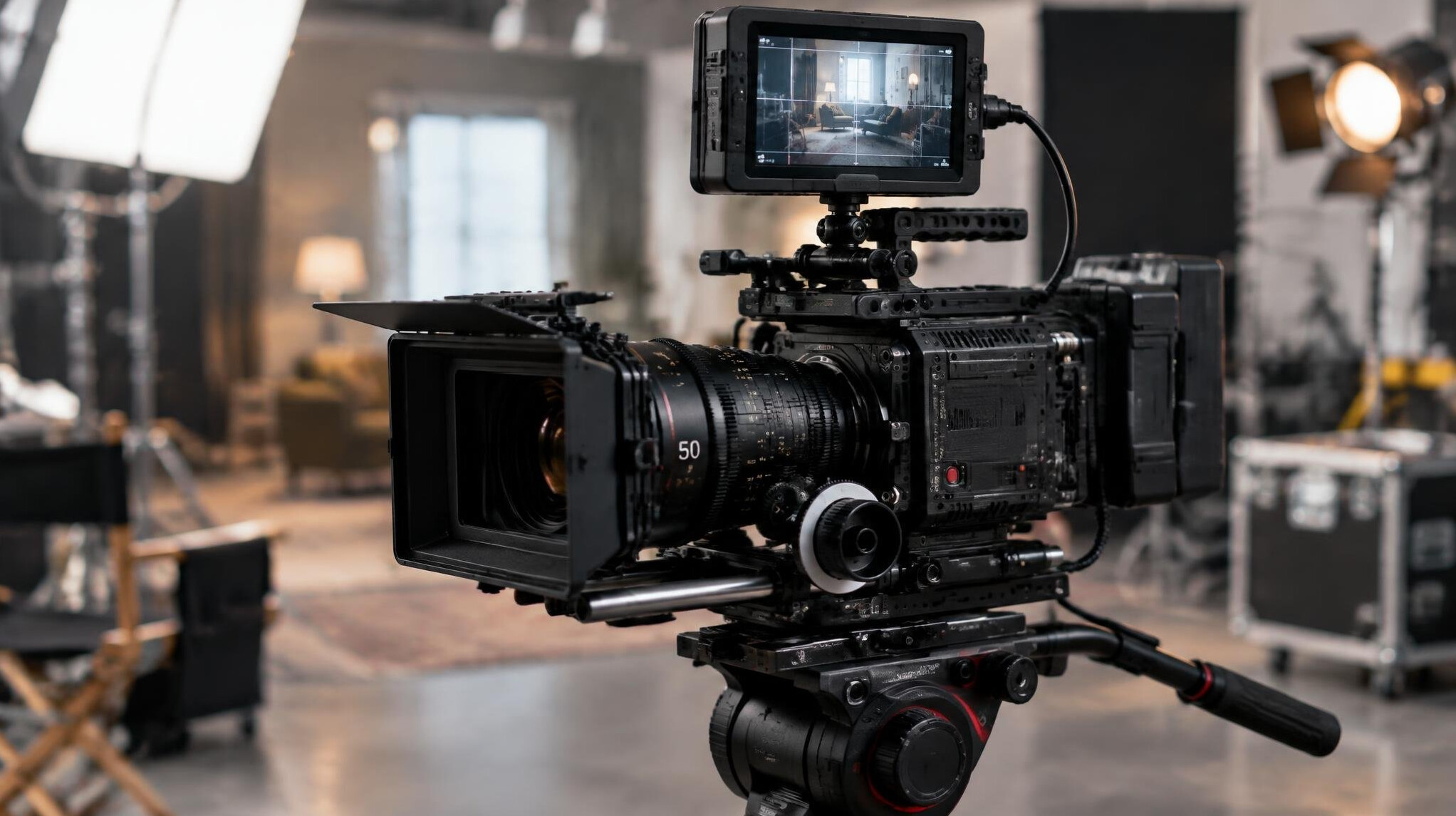Cinema camera on a rig