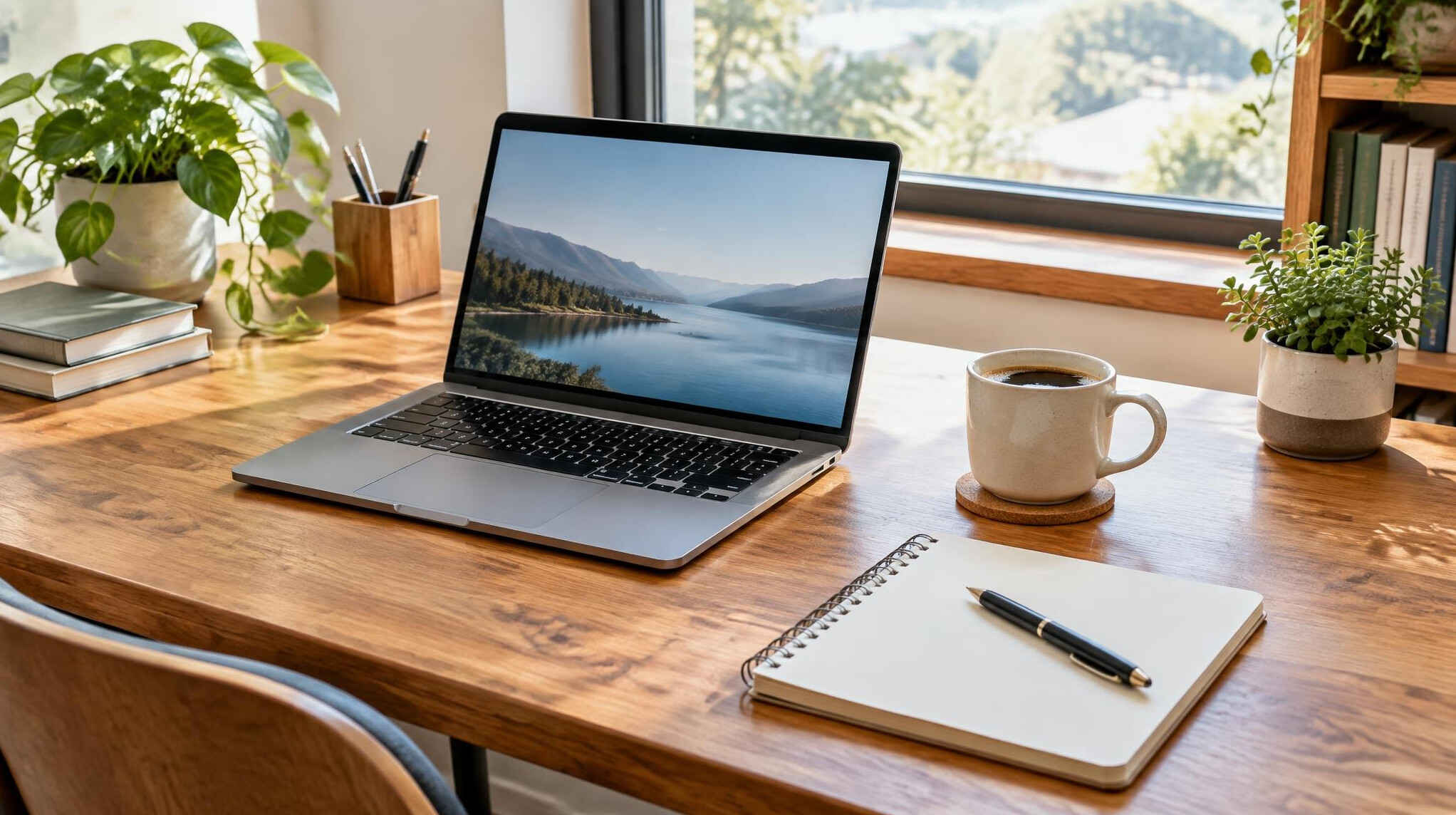 Creative workspace with laptop and notes