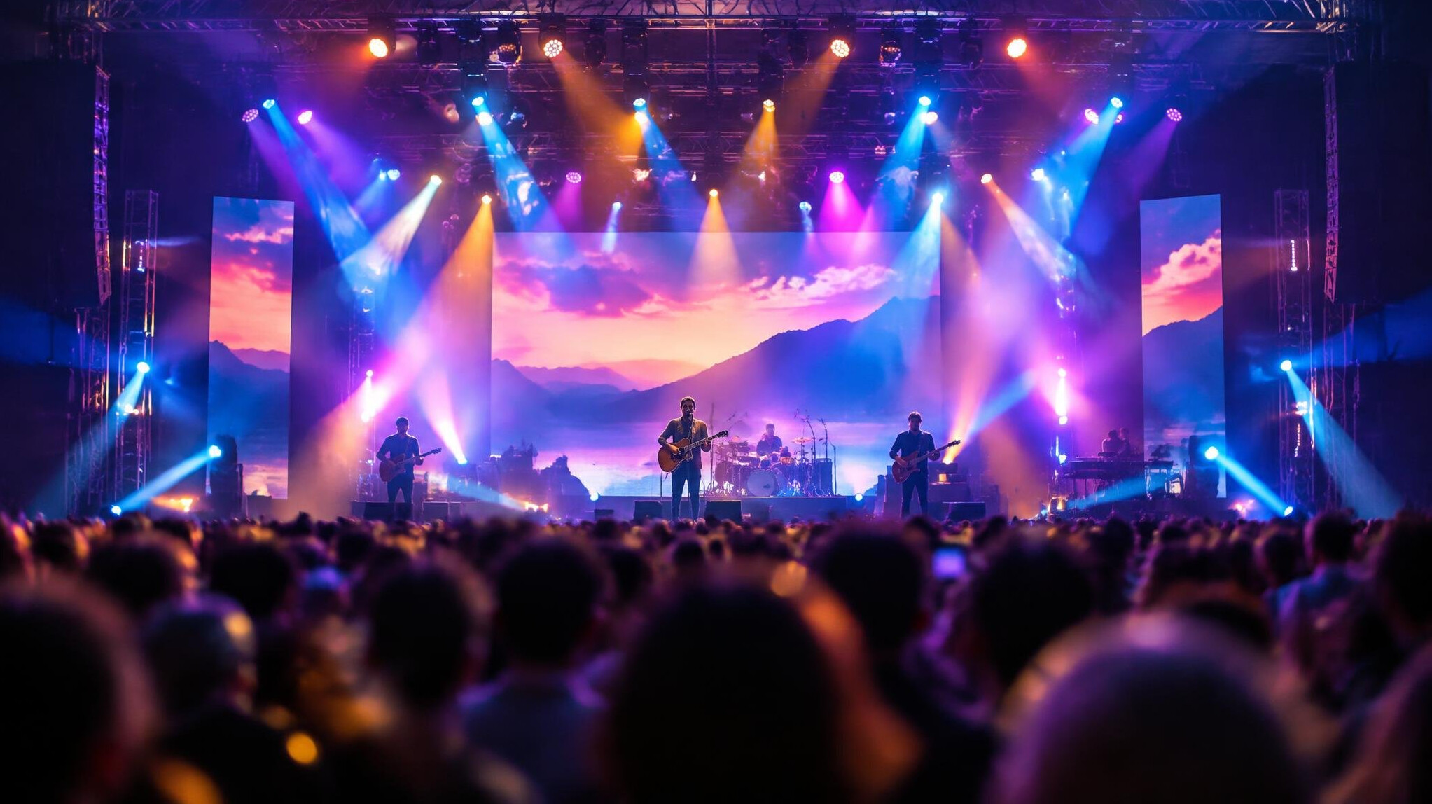 Live event stage with lighting and audience