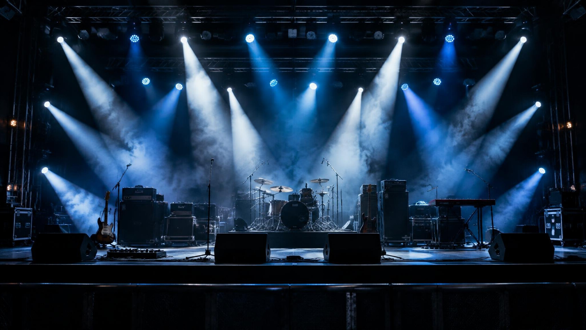 Concert stage with lights and music equipment